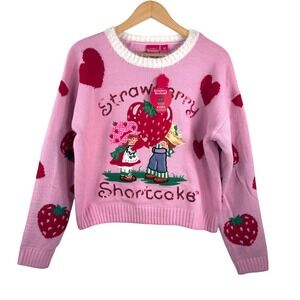 Strawberry Shortcake Valentines day sequin embroidered sweater pink love sz M